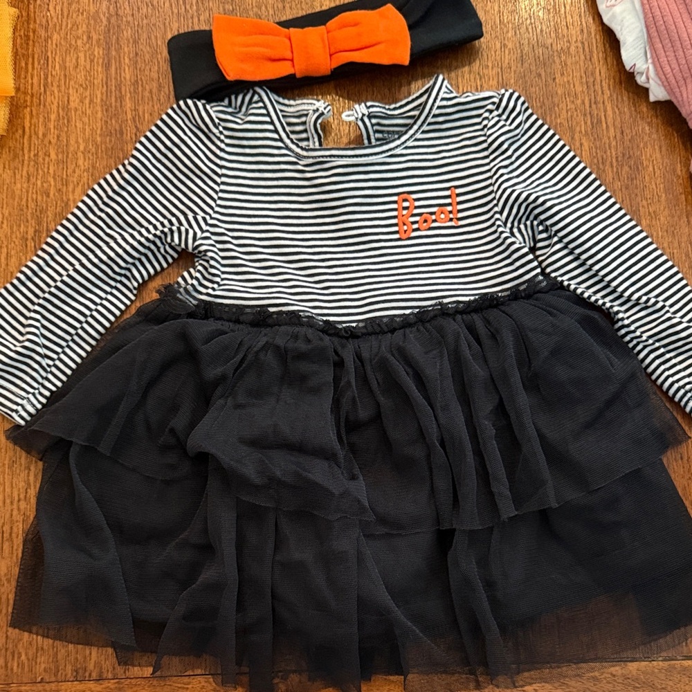 Carter's Black and White Striped Dress with Orange Bow